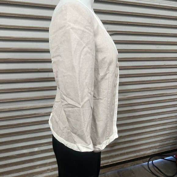 Harve Bernard open front blazer career linen blend beige with cream size 4 - Picture 4 of 8